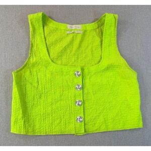 Urban Outfitters Lime Green Textured Crop Tank Top Button Front Size Medium